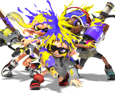 Three Inklings and Octolings have fun colliding into a colorful, inky mess.