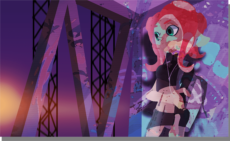 Agent 8 blends in with her surroundings in this digital artwork, suggesting she has difficulty remembering her past self.