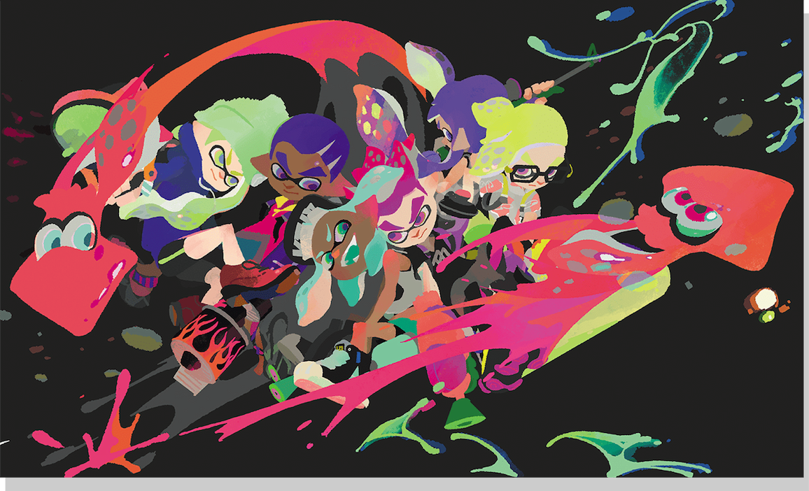 Eight Inklings are pressed tightly together in battle.