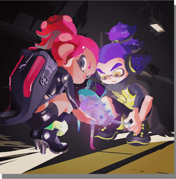Agent 8 and a boy Agent 4 examine a jellyfish together.