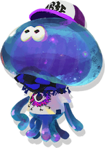 Jelonzo is a jellyfish who wears a stylish and coordinated outfit, depicted here in—you guessed it—a watercolor style.
