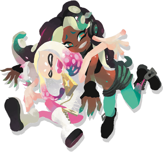 Pearl and Marina pose affectionatly with each other, laughing and smiling with their arms out.