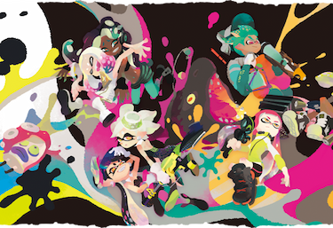 Agent 4, Callie, Marie, Pearl, Marina, Judd, Salmonids, Octarians, and a Grizzco Employee fly around in an explosion of color.