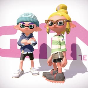 Inkling models pose with collegiate Splash Mob gear