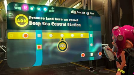 Agent 8 explores an interactive Deepsea Metro map showing different stops and train lines. Each stop is a challenge of some kind.