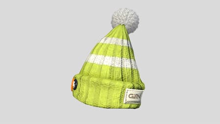 A yellow and white winter hat with a pom