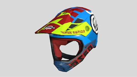 A colorful motorcycle helmet